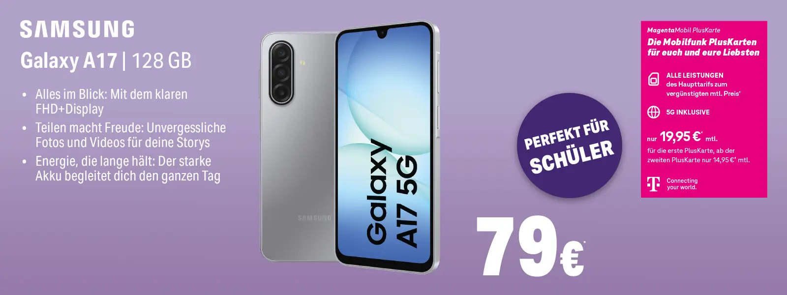 Samsung Galaxy A17 5G 128 GB Angebot mit Telekom MagentaMobil PlusKarte, 5G