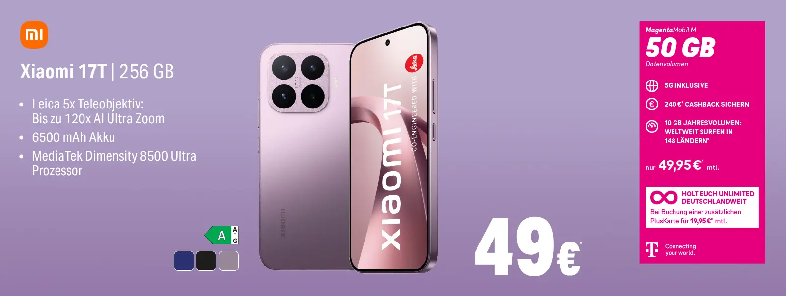 Werbebanner Xiaomi 17T 256 GB Smartphone mit Leica Zoom, 6500 mAh Akku